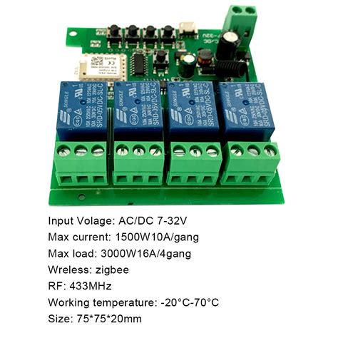 4CH Zigbee Smart Light Switch Module 10A DC 7-32V 433Mhz Receiver