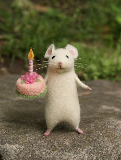 Birthday Needle Felted Mouse White Mouse Needle Felted
