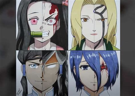 Drawing Nezuko, Tsunade, Touka and Korra Step by Step