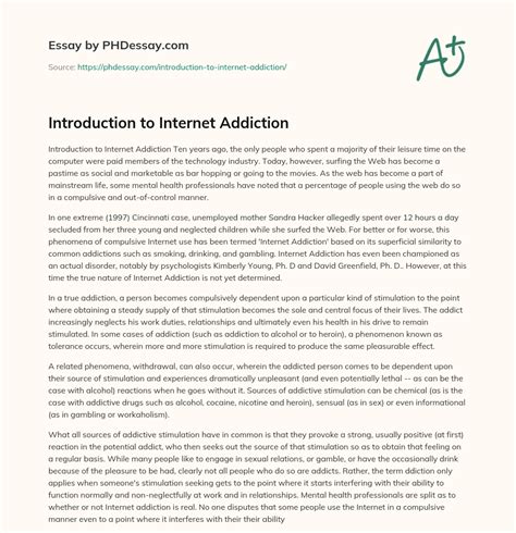 Introduction To Internet Addiction Argumentative Essay Example