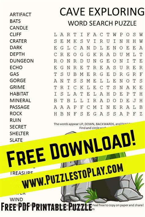 The Cave Exploring Word Search Is A Free Download Printable Puzzle