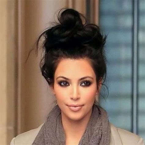 Hair Inspiration Kim Kardashians Cute Messy Bun Messy Hair Look