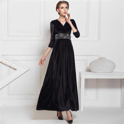 Black Formal Long Velvet Maxi Dress Gown Plus Size Evening Prom Party