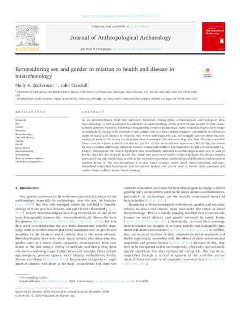 Pdf Reconsidering Sex And Gender In Relation To Health And Disease In Bioarchaeology Molly