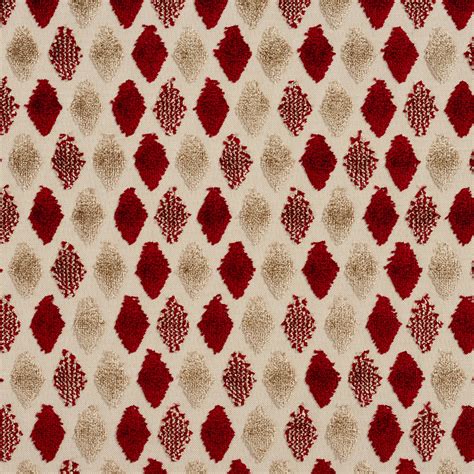 Beige And Burgundy Soft Velvet Tufted Diamond Pattern Upholstery Fabric