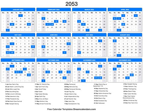 2053 Calendar