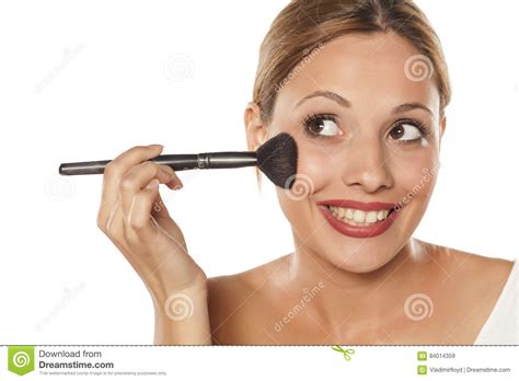 Woman Applying Blush Stock Image Image Of Happy Isolated 84014359