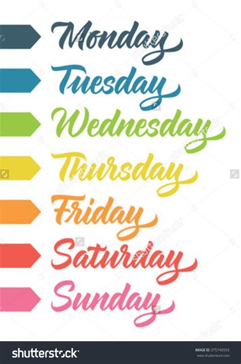 Handwritten Days Week Monday Tuesday Wednesday Stock Vector Royalty