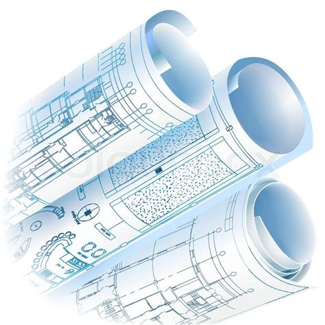 Architectural Background With Rolls Of Drawings Vector Clip Art