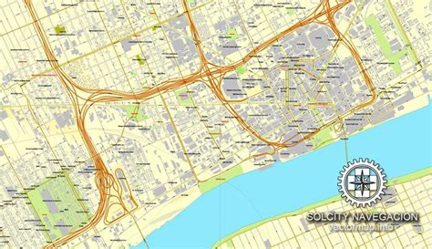 Detroit Michigan Us Printable Vector Street City Plan Map Full
