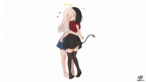 Original Characters Demon Girls White Hair Long