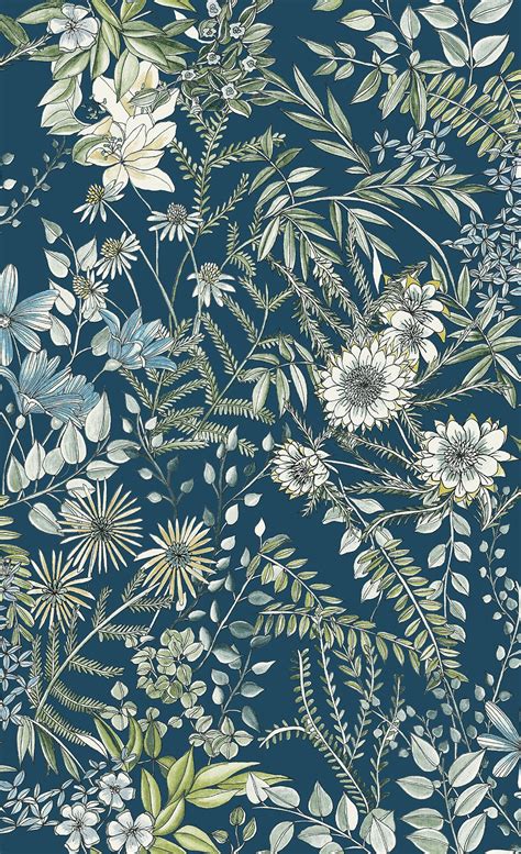 A Street Prints Full Bloom Navy Blue Floral Wallpaper D