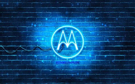 Download Wallpapers Motorola Blue Logo 4k Blue Brickwall Motorola