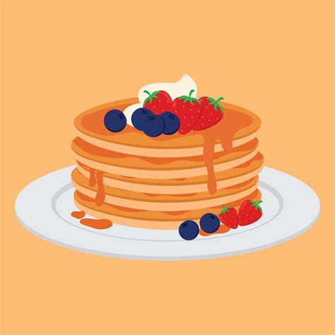 Flat Pancake Animation Cartoon With Blueberry And Strawberry Vector