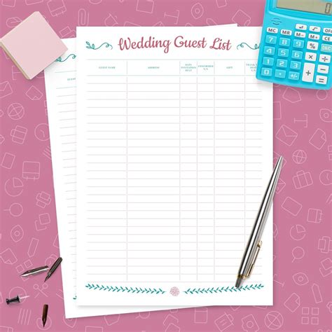 Wedding Guest List With T Section Template Printable Pdf