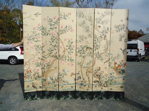Huge Six Panel Gracie Silk Hand Painted Wallpaper Screen At 1stdibs