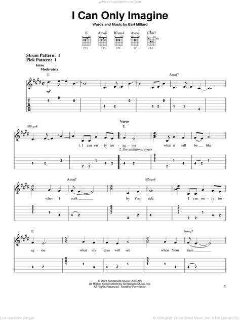 Mercyme I Can Only Imagine Sheet Music For Guitar Solo Easy Tablature