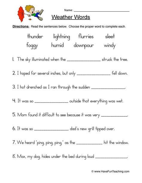 Weather Fill In The Blank Worksheet Have Fun Teaching Weather Words