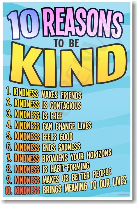 Posterenvy 10 Reasons To Be Kind Motivational Classroom Poster Cm1040