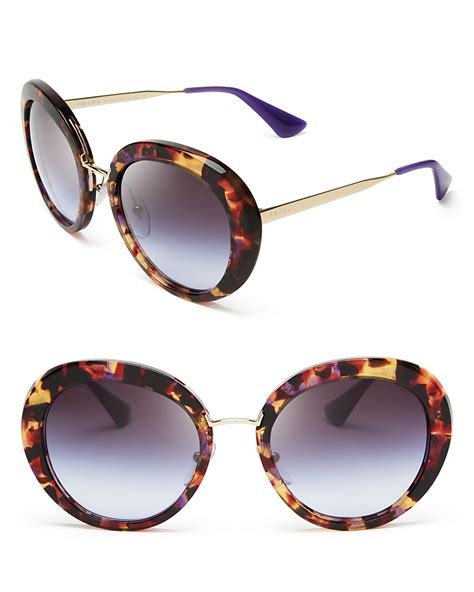 Prada Round Oversized Sunglasses In Brown Spotted Havana Violet Lyst