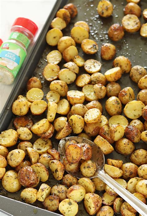 Potatoes are done when they yield easily to a fork or give readily when you squeeze them. 3 Ingredient Crispy Oven Baked Garlic Ranch Potatoes ...