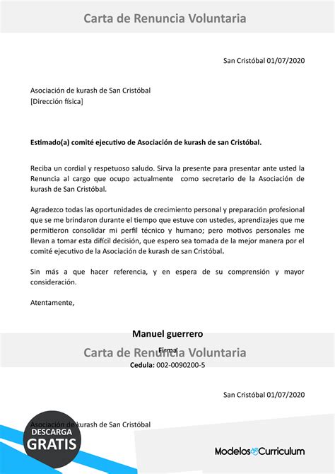 Carta De Renuncia Voluntaria Chile Descargar Word Y Pdf Riset