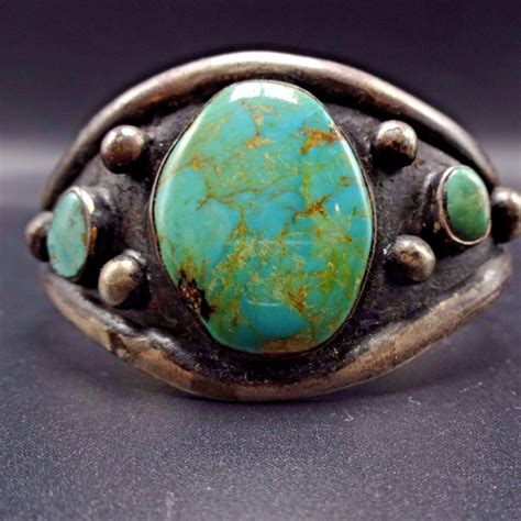 Old Vintage Navajo Ingot Sterling Silver And Turquoise Cuff Etsy