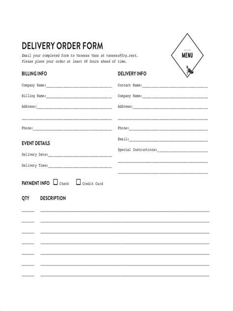 delivery order examples samples   examples