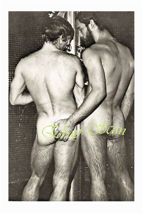 Vintage Photo Muscular Nude Hairy Men Grab Hard Butts In