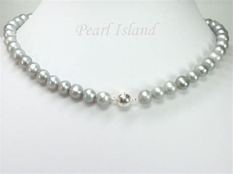 Silver Grey Freshwater Pearl Necklace With Magnetic Clasp Pearl Island
