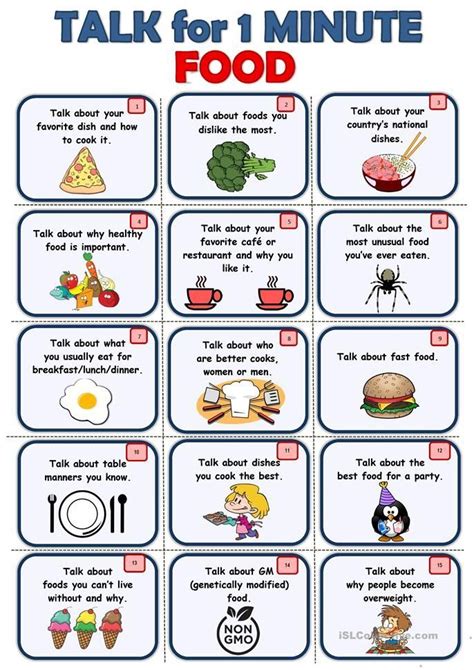 Food Speaking Cards English Esl Worksheets Education English