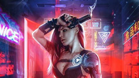 2560x1440 cyberpunk girl with gun 4k 1440p resolution hd 4k wallpapers images backgrounds