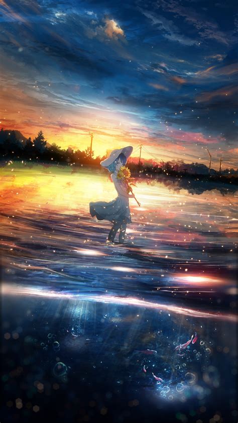 403703 Anime Anime Girl Original Character Water Sky Clouds