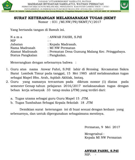 Surat pernyataan merupakan sebuah kesanggupan seseorang atas sebuah kesepakatan dengan pihak terkait, seperti lebaga atau perusahaan secara tertulis dan sifatnya resmi. Contoh Surat Keterangan Melaksanakan Tugas - Contoh Surat