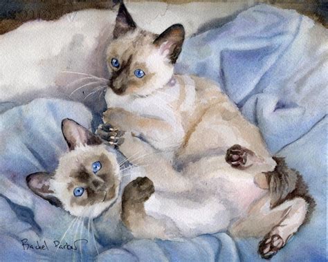 Siamese Kittens Cat Art Print Of My Watercolor Painting Etsy