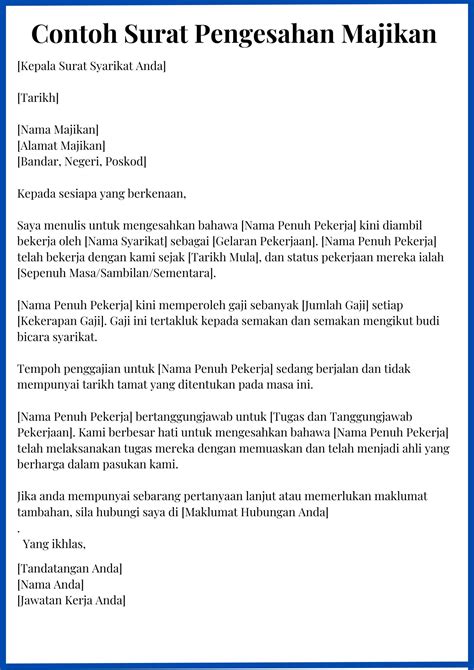 Surat Pengesahan Majikan Dengan Format Contoh