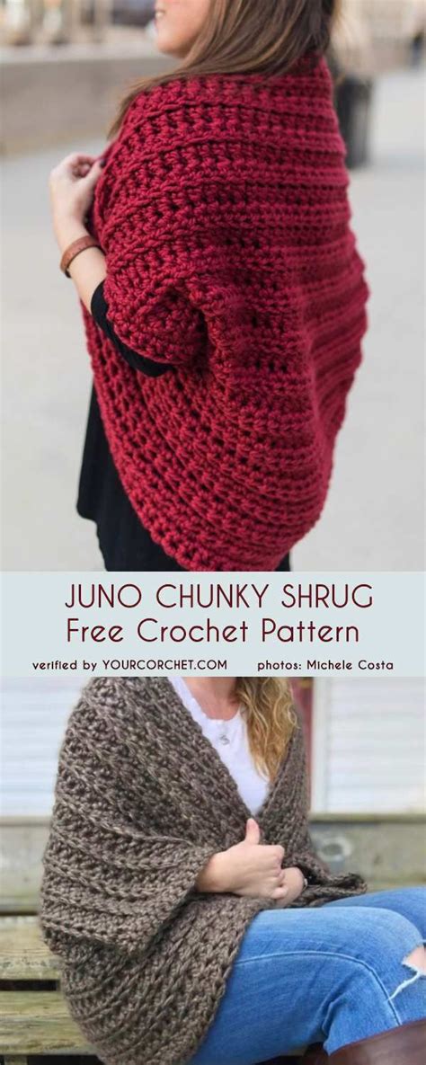 Apart from the yarn, each requires a different set of tools and skills to learn and master. Juno Chunky Shrug Free Crochet Pattern in 2020 | Crochet ...