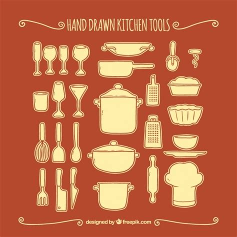 Premium Vector Hand Drawn Collection Of Kitchen Tools