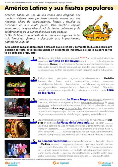 Actividad De Español Sobre Fiestas De Latinoamérica Ail Madrid