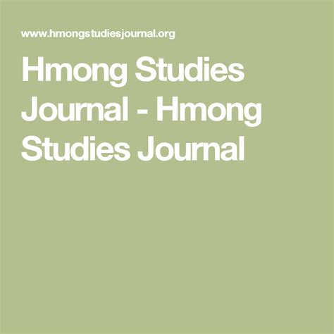 Hmong Studies Journal Hmong Studies Journal The Hmong Studies