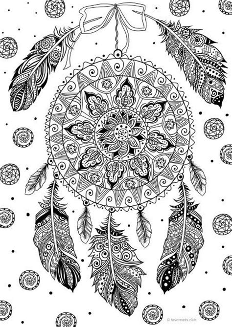 Dream catcher coloring pages for adults. Dream Catcher Printable Adult Coloring Page from Favoreads ...