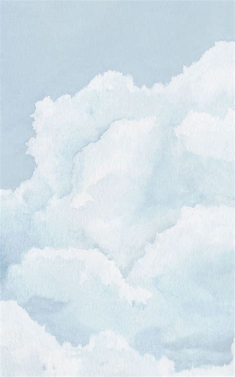 Light Blue Cloudy Sky Watercolour Wallpaper Mural Hovia Uk Light