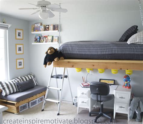 When not in use, the bed can be pulled up to the ceiling so it is completely out of the way. createinspiremotivate: C's Room Part 1- Hanging Bed