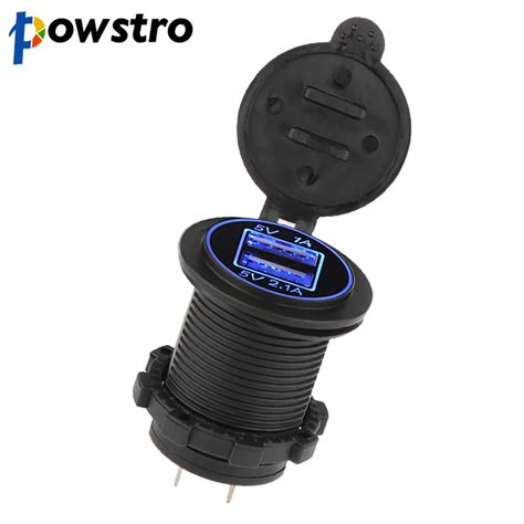 powstro car charger usb vehicle dc12v 24v waterproof dual usb charger 2 port power socket 5v 2