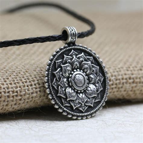 Antique Silver Om Lotus Mandala Pendant Necklace Project Yourself