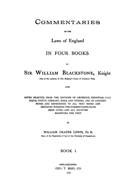 Commentaries On The Laws Of England In Four Books With Notes Sir William Blackstone