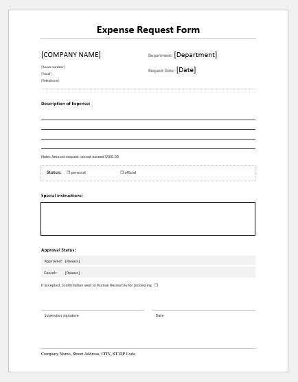 staff expense request form letter templates  ms word