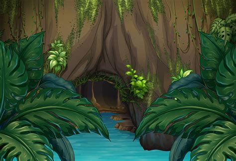 Jungle Scene With River And Cave 360541 Vector Art At Vecteezy