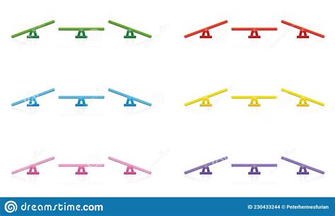Seesaws Colored Balance Scales Equal Unequal Set Stock Vector
