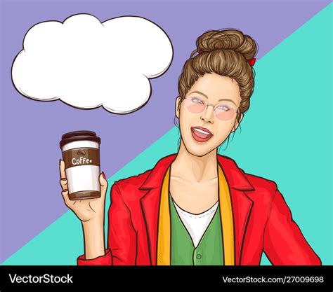 Young Woman Drinking Coffee Cartoon Royalty Free Vector